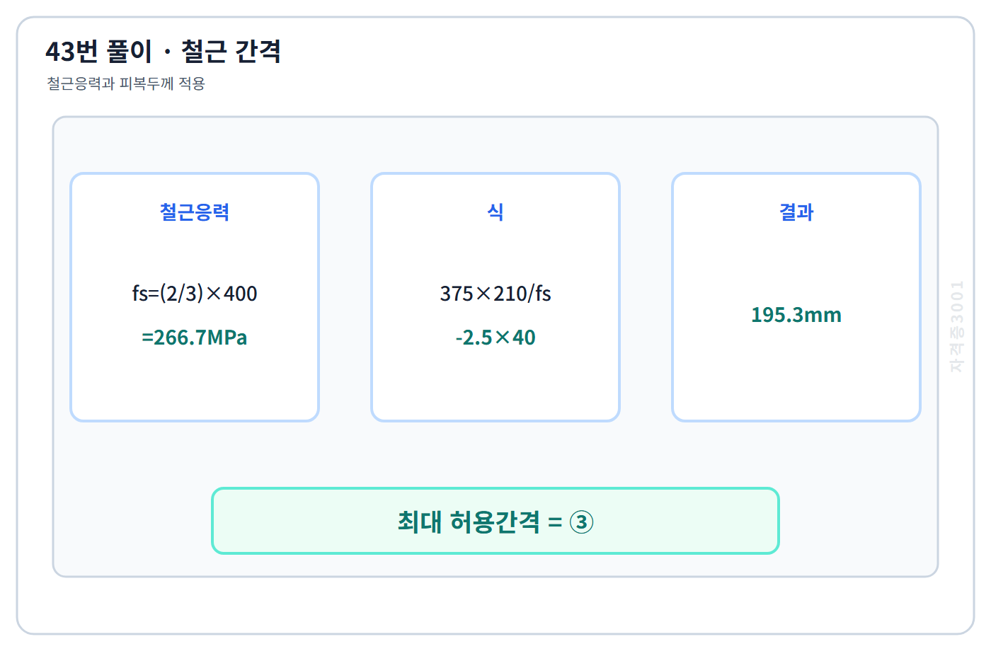 건축기사 기출문제 43번 핵심 개념·계산 또는 2017년 출제 적용 기준을 단계별로 정리한 정답 도식