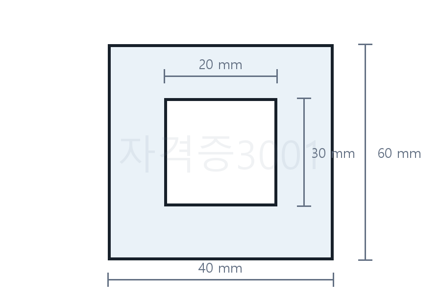 건축기사 기출문제 바깥 40×60mm와 안쪽 20×30mm인 중공 직사각형 단면