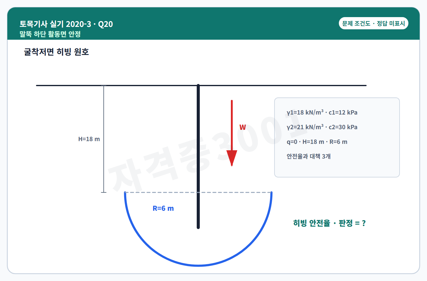 자격증3001 워터마크 적용 토목기사 실기 2020년 3회 20번 문제 조건도