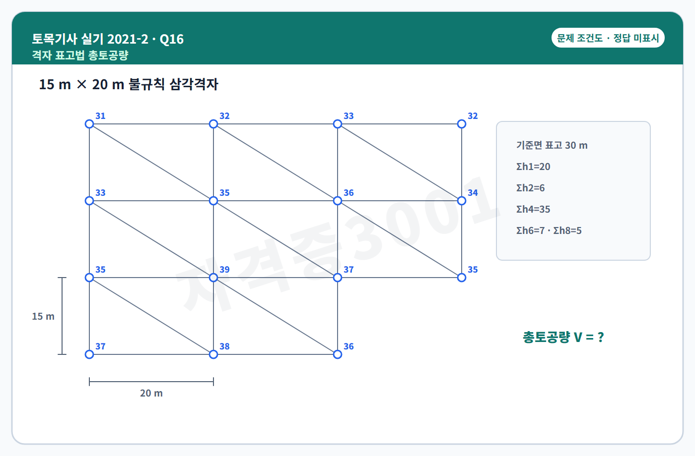 자격증3001 워터마크 적용 토목기사 실기 2021년 2회 16번 문제 조건도