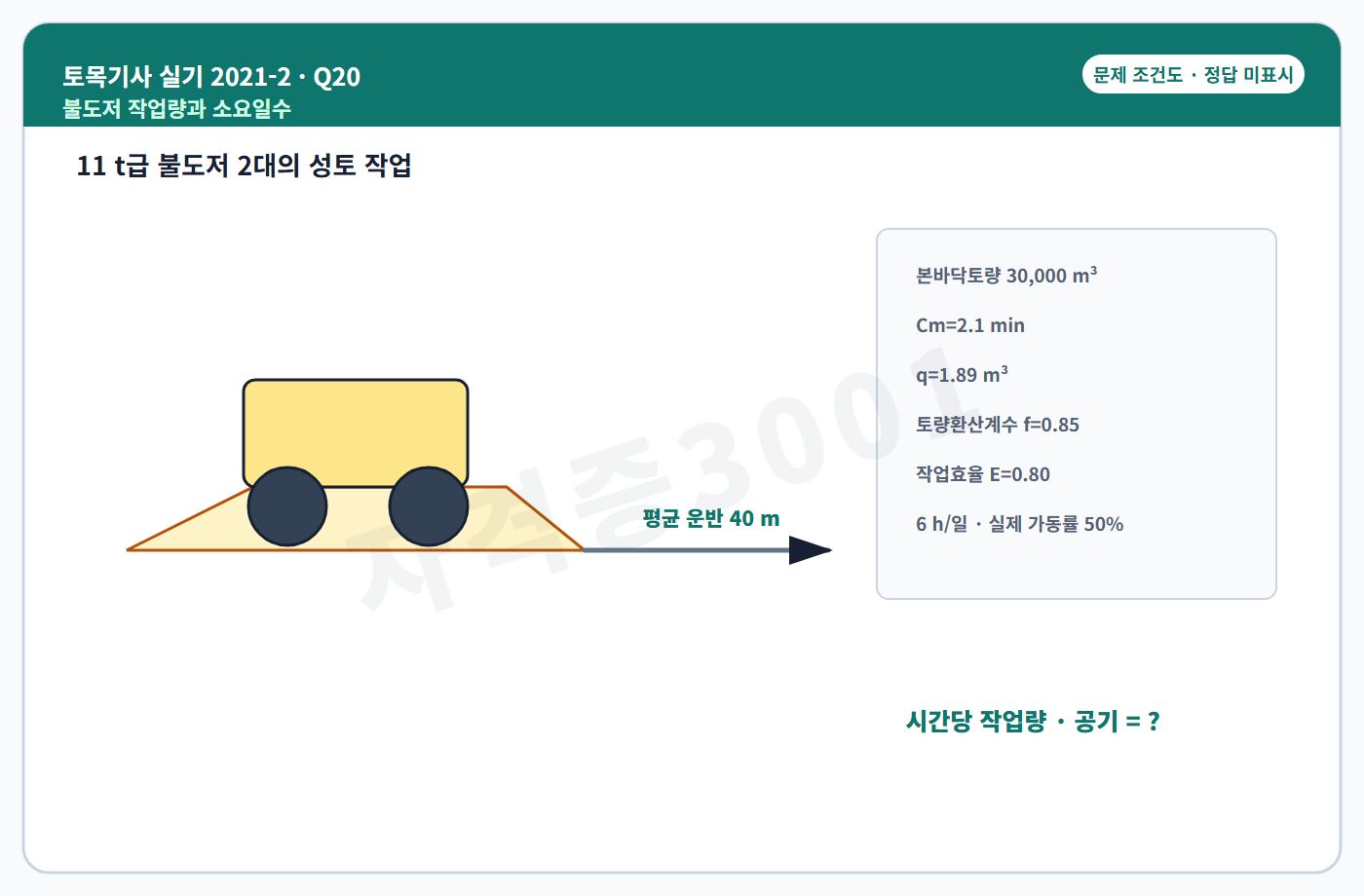 자격증3001 워터마크 적용 토목기사 실기 2021년 2회 20번 문제 조건도