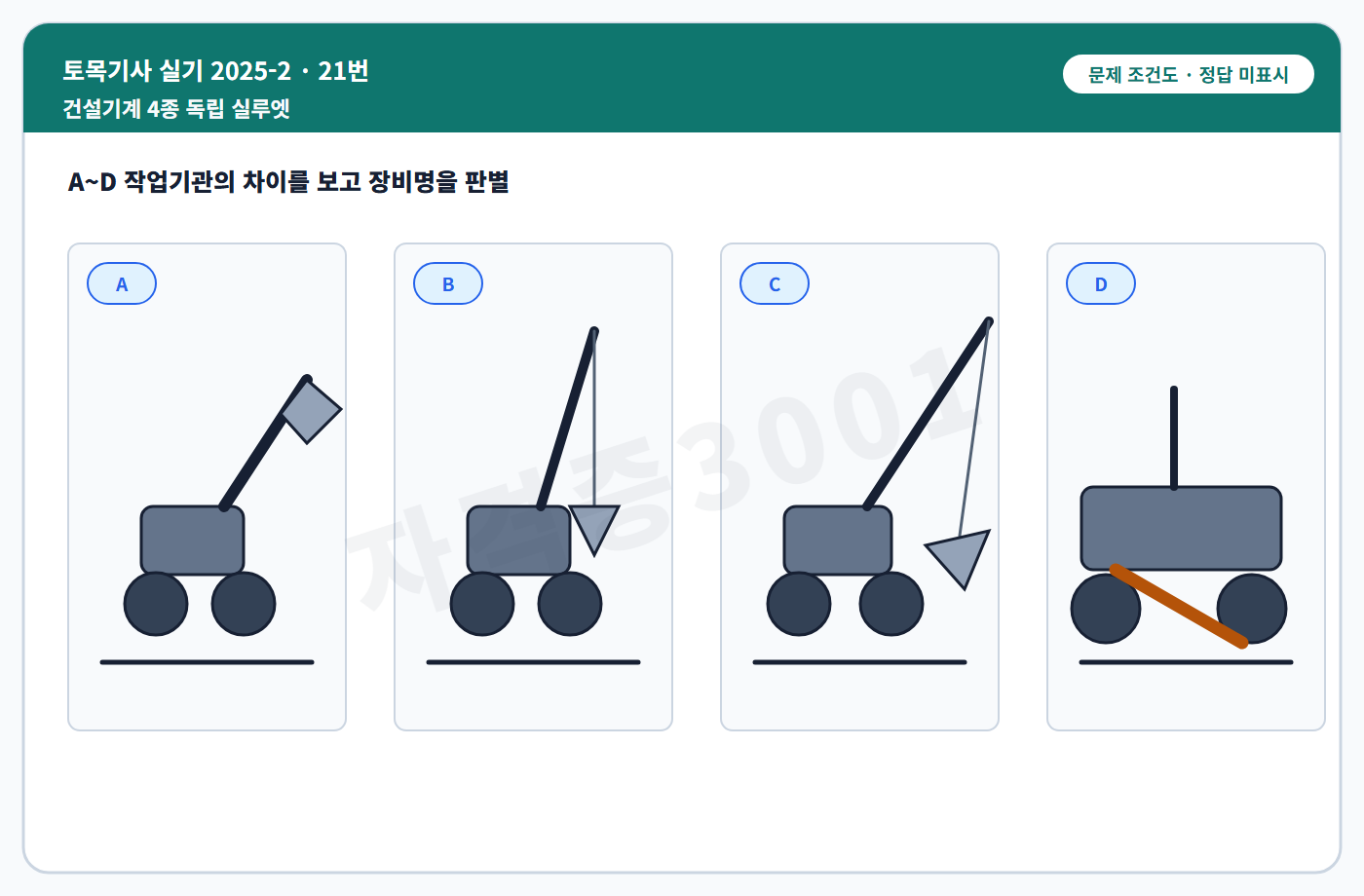 네 건설기계의 외형 특징만 표시한 독립 실루엣 문제도
