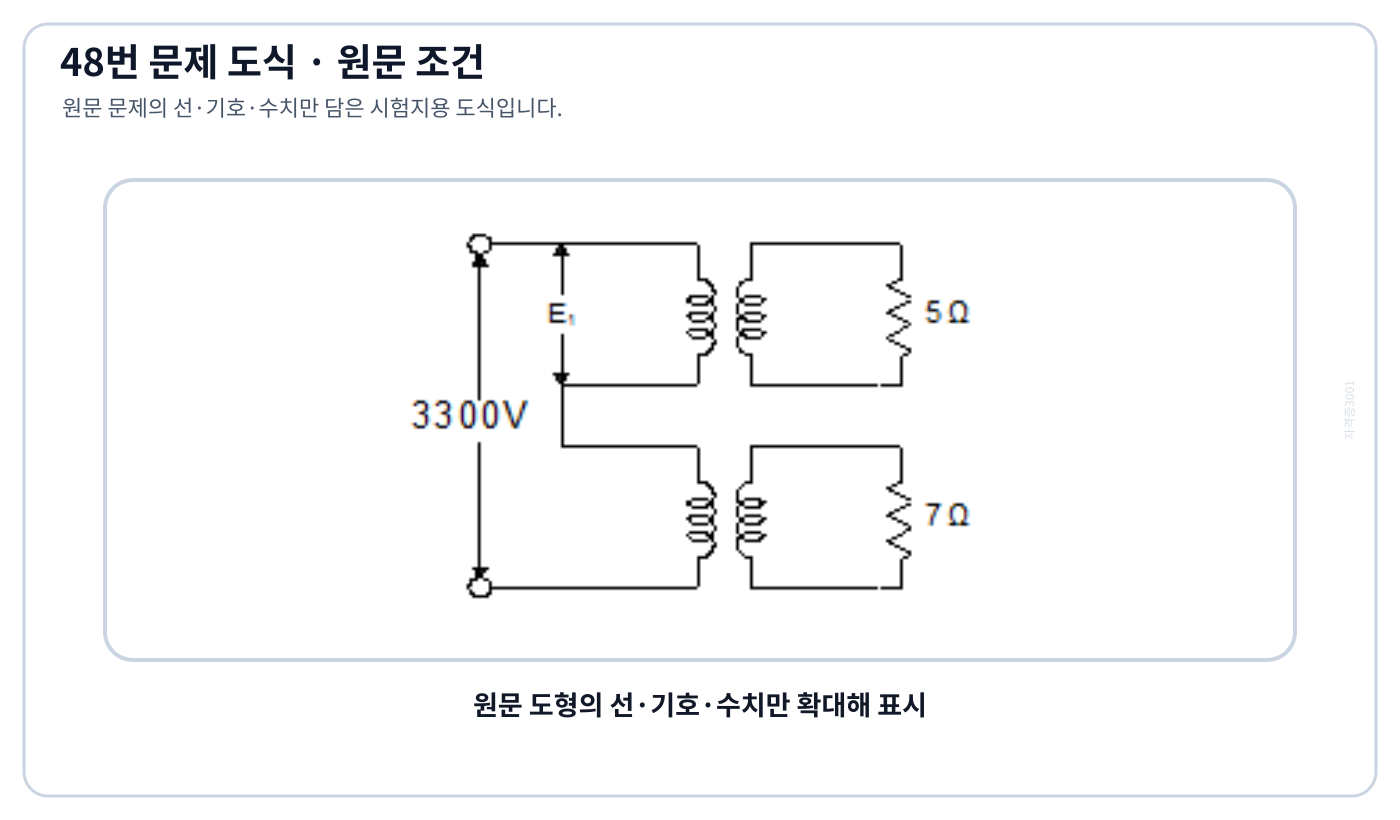 전기기사 고압측 직렬 변압기 두 대와 저압측 5 Ω·7 Ω 부하