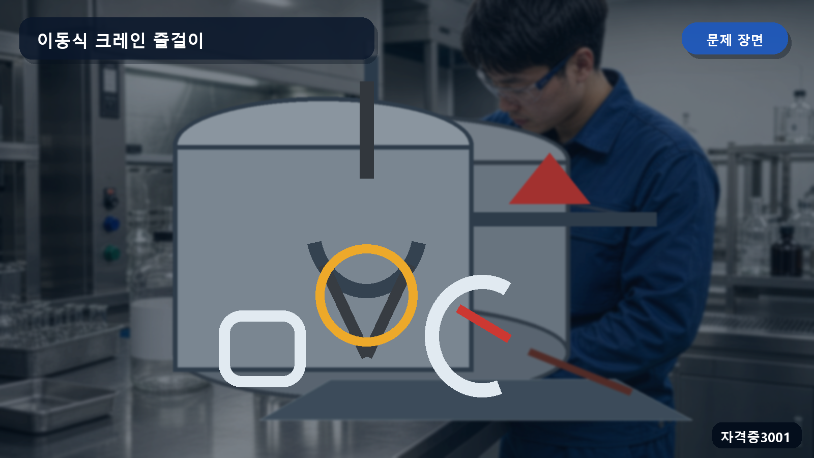 이동식 크레인 줄걸이의 샤클·심블·훅 부위를 차례로 보여주는 장면
